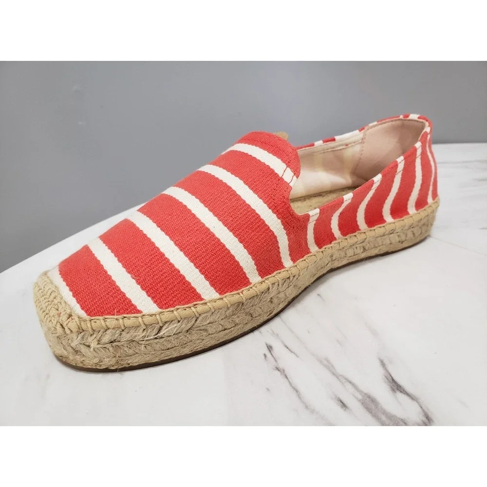 NEW Soludos Smoking Slipper Espadrille Slip-on Women's 9.5 CORAL STRIPED SHOES